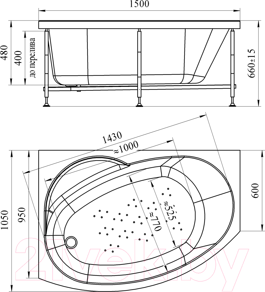 Ванна акриловая Vannesa Монти 150x105 L / 2-77-2-1-0-213 (с гидромассажем Актив хром)