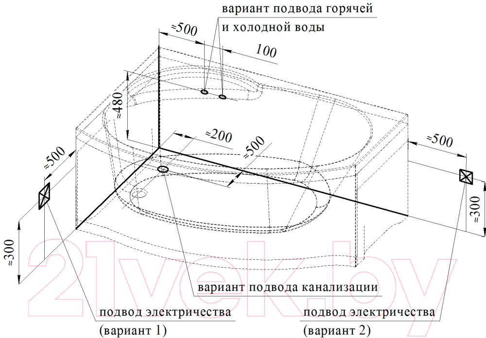 Ванна акриловая Vannesa Монти 150x105 L / 2-77-2-1-0-213 (с гидромассажем Актив хром)