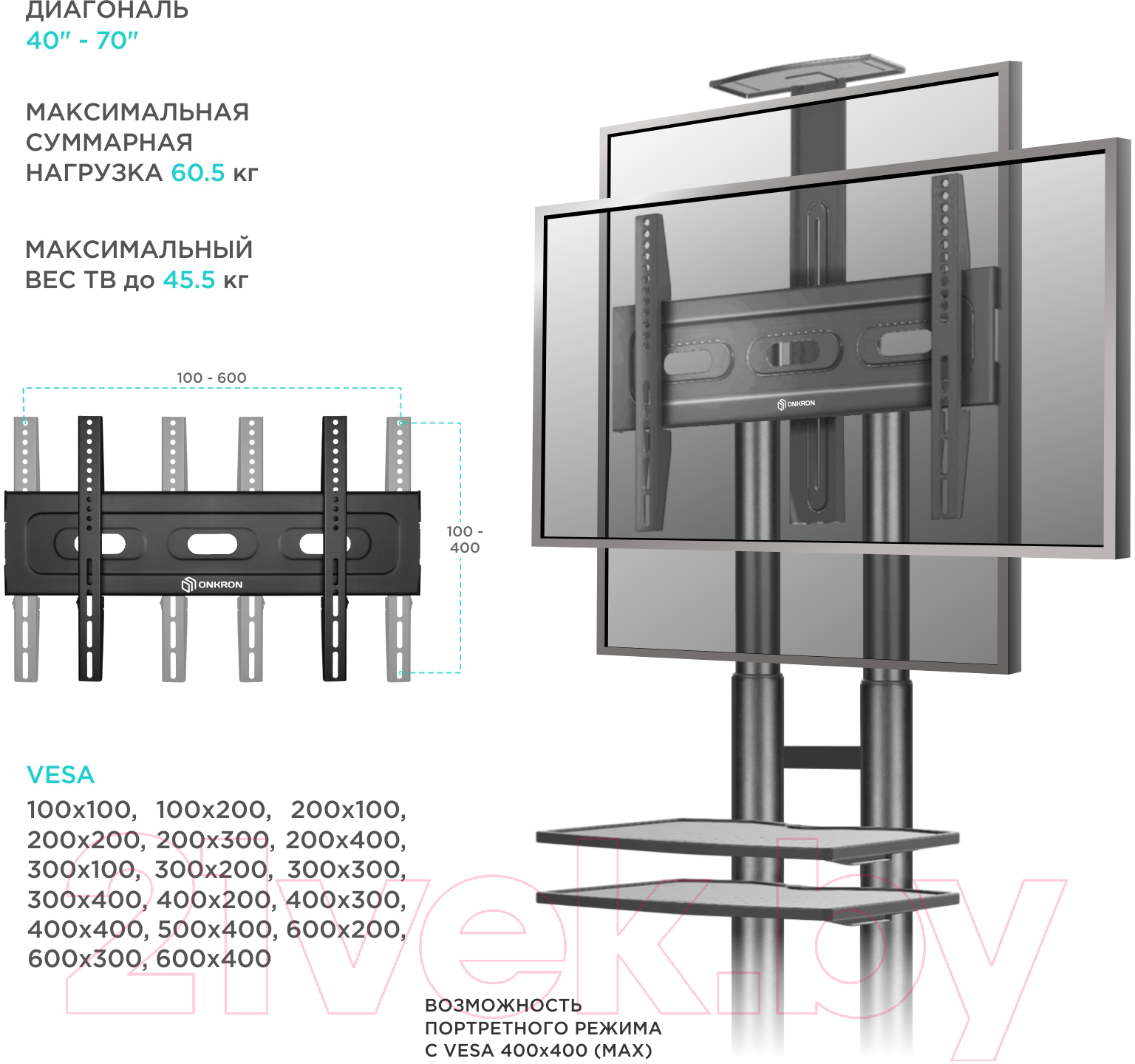 Стойка для ТВ/аппаратуры Onkron TS1552 (черный)