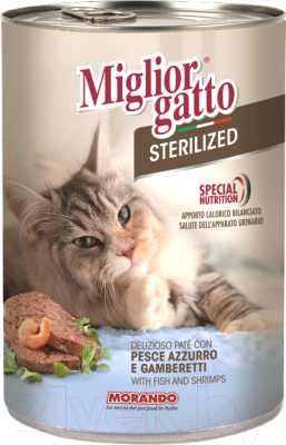 Влажный корм для кошек Miglior Gatto Steril Fish/Shrimp (400г)