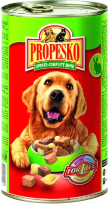 Влажный корм для собак Propesko Chunks Dog Rabbit & Beef and Pasta (1.24кг)
