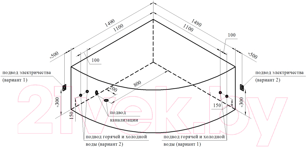 Ванна акриловая Vannesa Сандра 149x149 / 2-77-2-0-0-221 (с гидромассажем Актив хром)