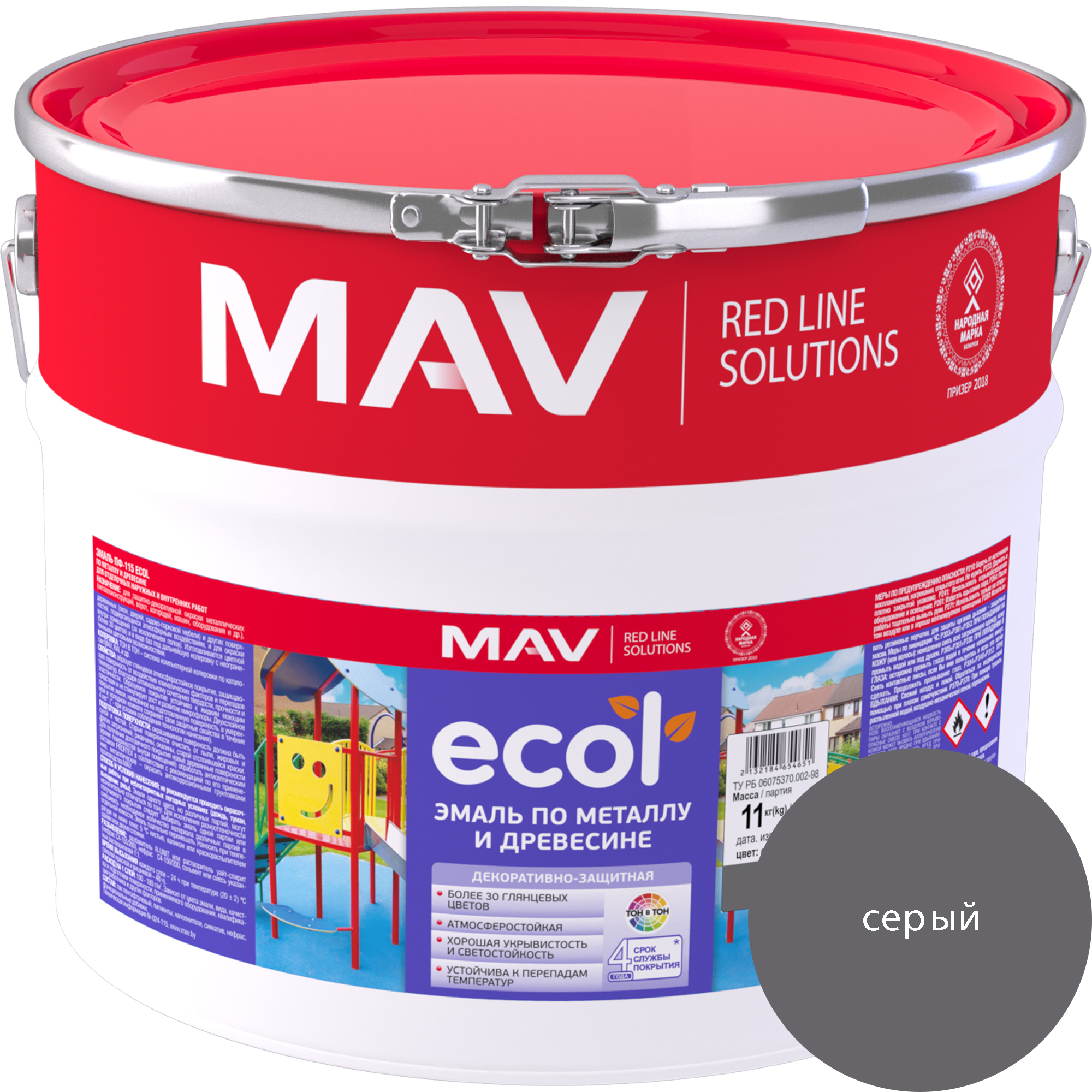 Эмаль MAV Ecol ПФ-115 (11кг, серый)