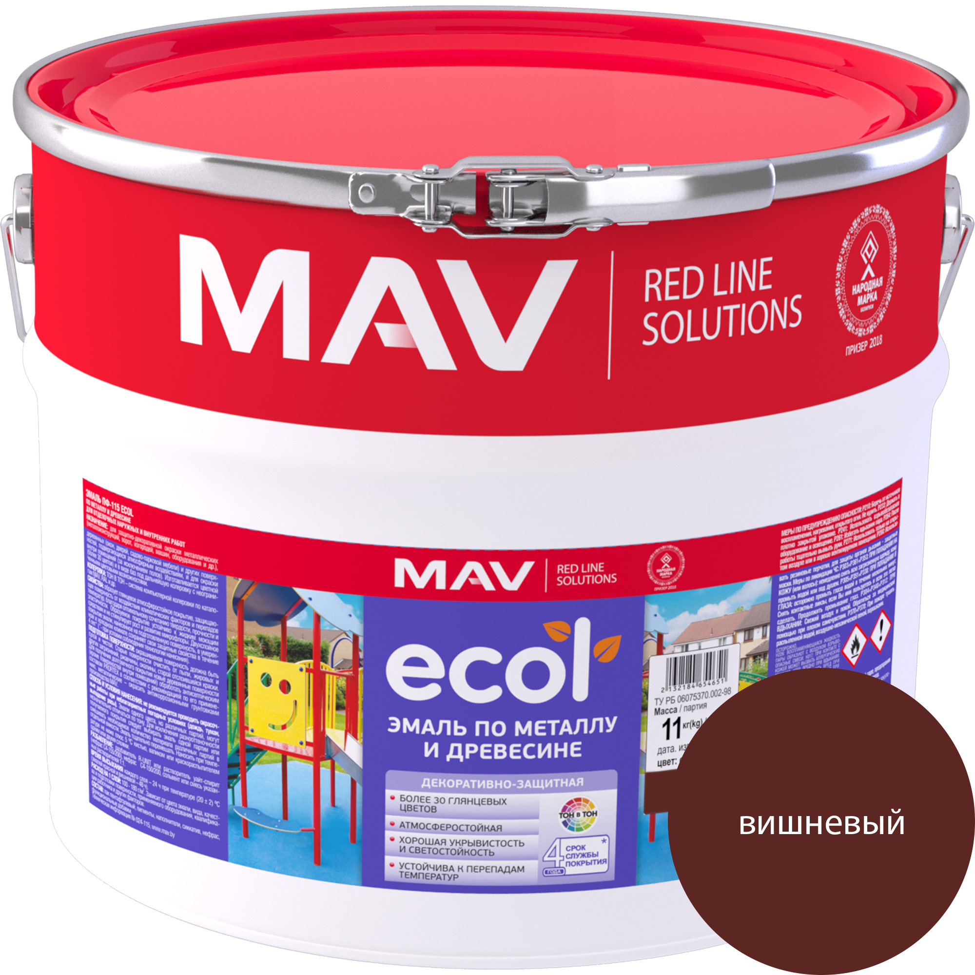 Эмаль MAV Ecol ПФ-115 (11кг, вишневый)