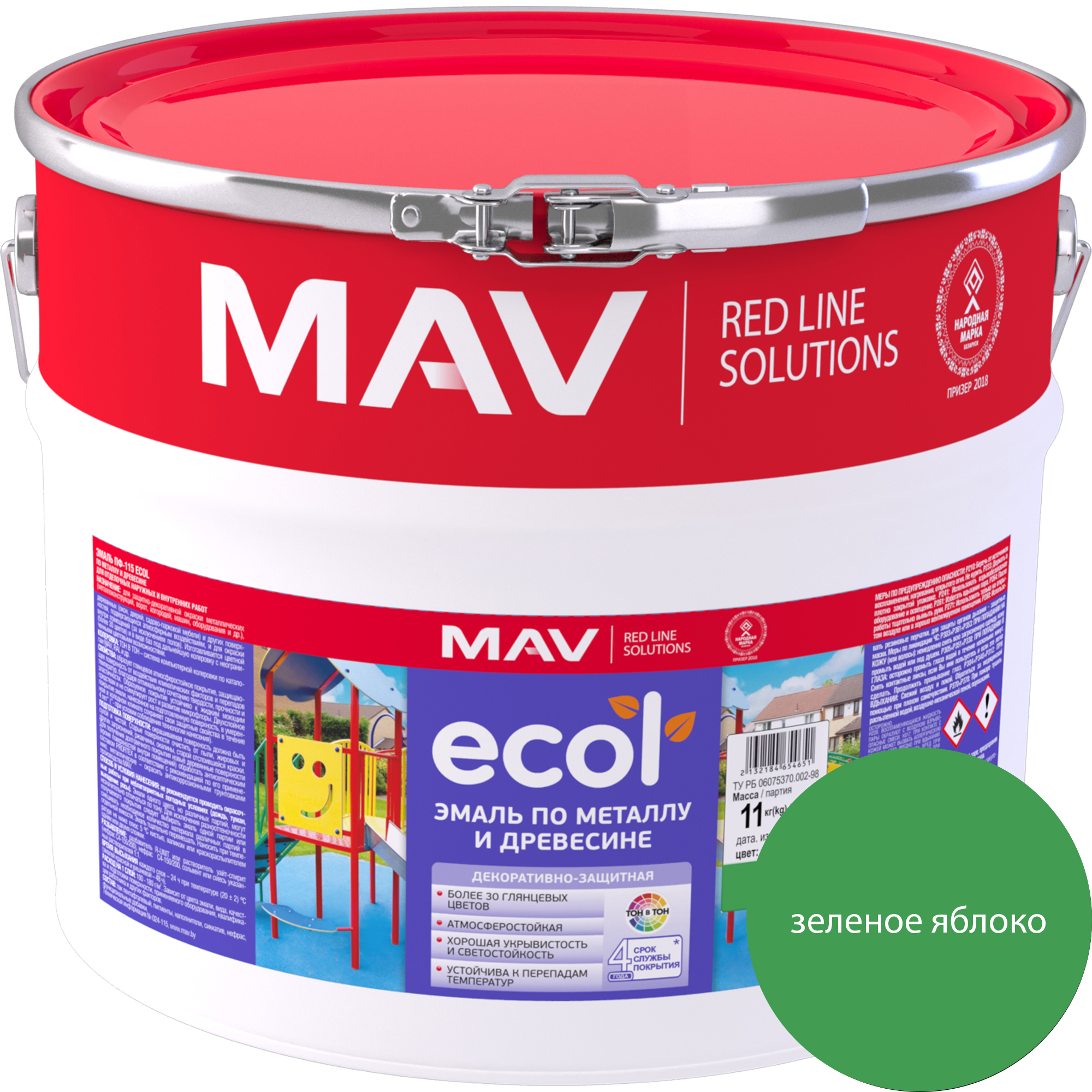Эмаль MAV Ecol ПФ-115 (11кг, зеленое яблоко)