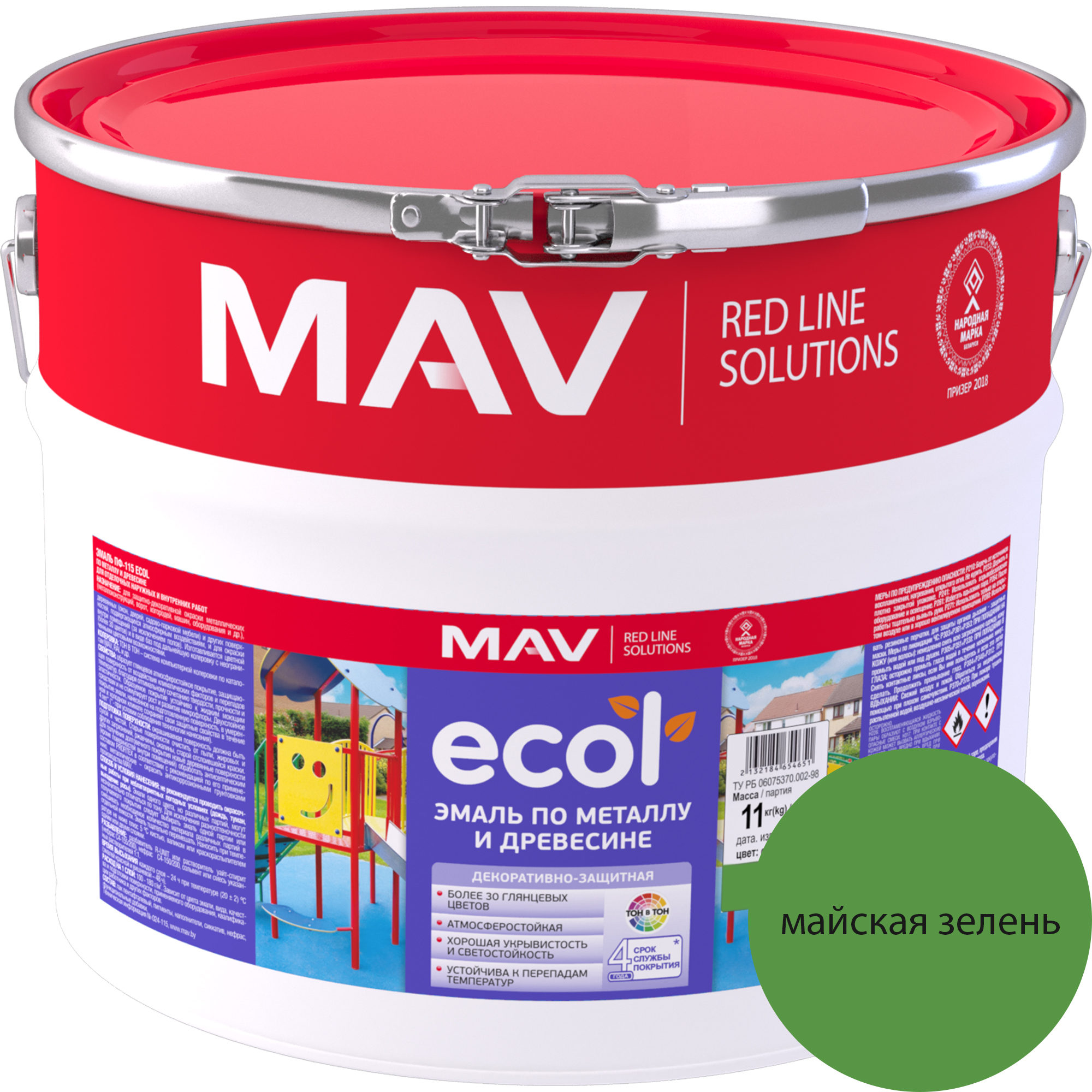 Эмаль MAV Ecol ПФ-115 (11кг, майская зелень)