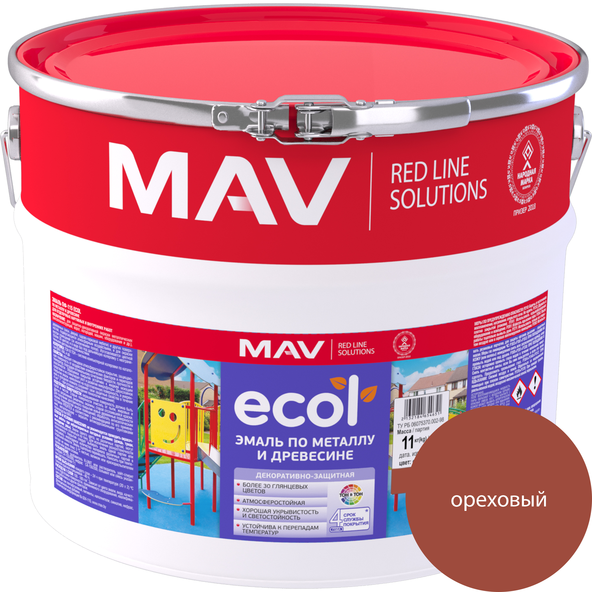 Эмаль MAV Ecol ПФ-115 (11кг, ореховый)