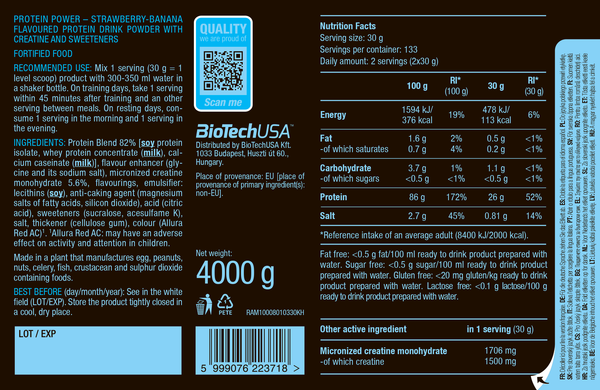 Протеин BioTechUSA Protein Power / I00001283 (4000г, клубника-банан)