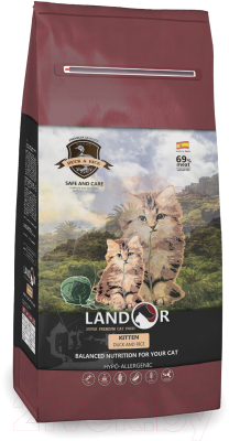 Сухой корм для кошек Landor Полнорационный для котят утка с рисом / 7843100 (400г)