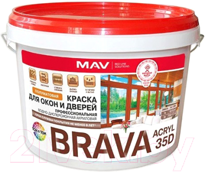Краска MAV Brava ВД-АК-1035Д (3л, белый полуглянцевый)