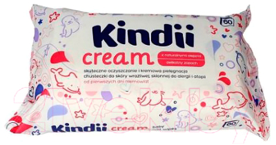 Влажные салфетки детские Kindii Cream 2в1 (60шт)
