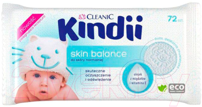 Влажные салфетки детские Kindii Skin Balance с миндальным маслом и витамином Е (72шт)