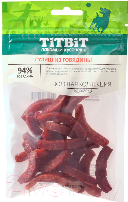 Лакомство для собак TiTBiT Золотая коллекция. Гуляш из говядины / 19184 (65г)