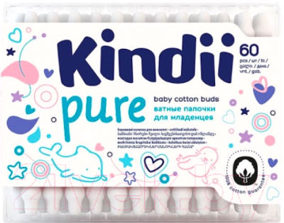 Ватные палочки Kindii Pure для младенцев (60шт)