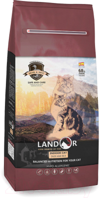 Сухой корм для кошек Landor Полнорационный, живущих в помещении утка с рисом / 7843101 (400г)
