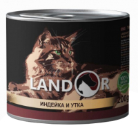 Влажный корм для кошек Landor Для взрослых кошек индейка с уткой / 4250015 (200г) - 
