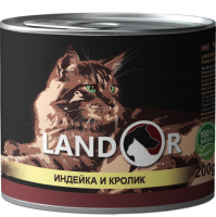 Влажный корм для кошек Landor Для взрослых кошек индейка с кроликом / 4250039 (200г) - 