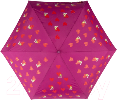 Зонт складной Moschino 8127-superminiX Hearts and bears Bordeaux