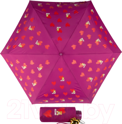 Зонт складной Moschino 8127-superminiX Hearts and bears Bordeaux