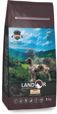 Сухой корм для собак Landor Для взрослых собак всех пород ягненок с рисом / 7843310 (3кг)
