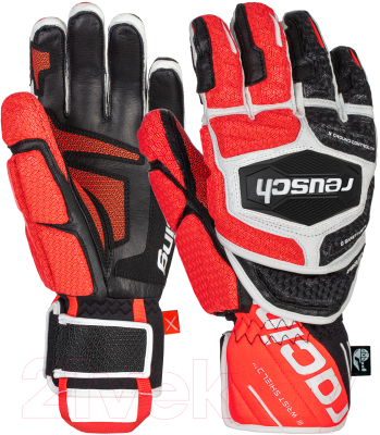 Перчатки лыжные Reusch Worldcup Warrior GS / 6011111-7810 (р-р 7.5, Black/White/Fluo Red)