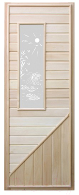 Деревянная дверь для бани Doorwood C прямоугольной стеклянной вставкой 185x75