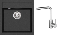 Мойка кухонная со смесителем Aquasanita SQT100W + смеситель Forte 5553 002 (черный металлик/никель) - 