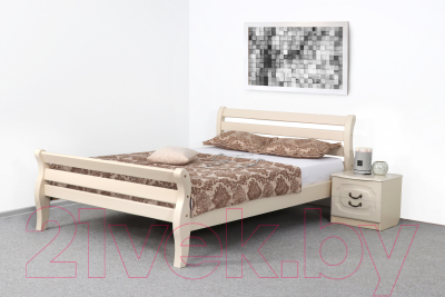 Двуспальная кровать Мебельград Аврора 160x200 (белый полупрозрачный массив сосны)