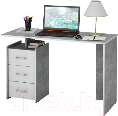 Письменный стол MFMaster Слим-2 / МСТ-ССЛ-02-ЕО-БТ-16 (бетон/белый)
