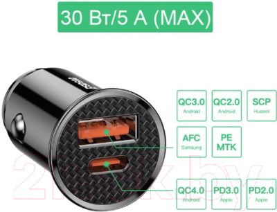 Адаптер питания автомобильный Baseus Circular Plastic 5A 30W / CCALL-YS01 (черный)