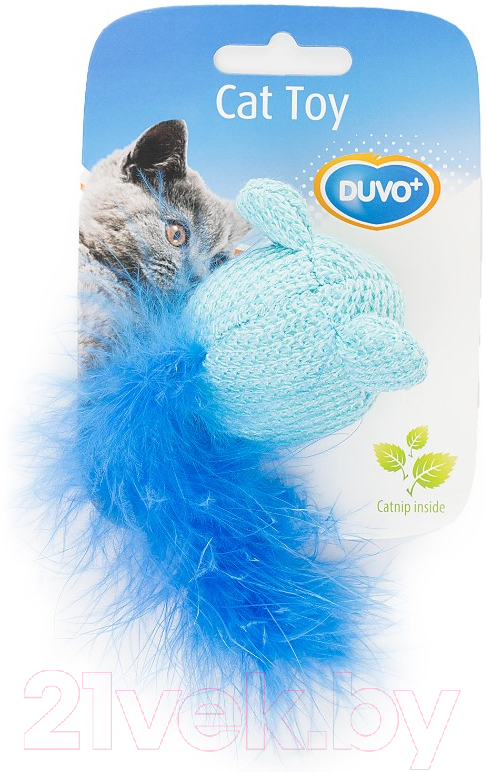 Игрушка для кошек Duvo Plus Мышка с хвостом из перьев / 1717021/DV (голубой)