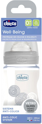 Бутылочка для кормления Chicco Well-Being Glass Uni с силиконовой соской / 00028711300000 (150мл)