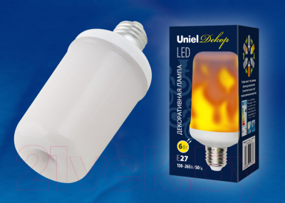 Лампа Uniel LED-L60-6W/FLAME/E27/FR PLD01WH / UL-00003360