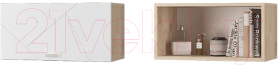 Шкаф навесной MLK Скайлайн 600 с горизонтальной дверкой (дуб сонома светлый/белый шагрень)