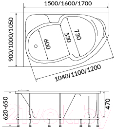 Ванна акриловая 1Марка Diana 150x90 L / У97574