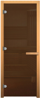 Стеклянная дверь для бани/сауны Везувий 1900х800 (CR, стекло бронзовое матовое, осина)