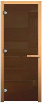 Стеклянная дверь для бани/сауны Везувий 1700х700 (CR, стекло бронзовое,осина)