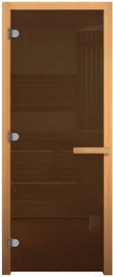 Стеклянная дверь для бани/сауны Везувий 1800х800 (CR, стекло бронзовое, осина)