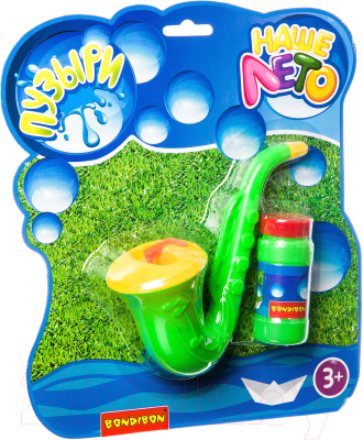 Набор мыльных пузырей Bondibon Наше Лето. Саксофон с мыльными пузырями / ВВ2790 (зеленый)