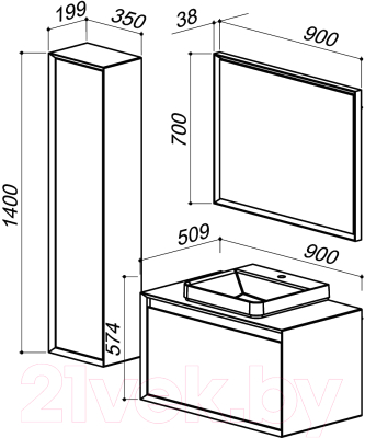 Шкаф-полупенал для ванной Belux Валенсия ПН 40 (11, темно-серый перламутр/глянцевый)