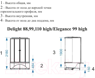 Душевая кабина Domani-Spa Delight 88 High / DS01D88HWM00 (белый/сатин-матированное стекло)