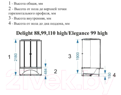 Душевая кабина Domani-Spa Delight 110 High / DS01D110HWM00 (белый/сатин-матированное стекло)