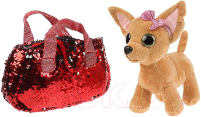 Мягкая игрушка Мой питомец Собачка в красной сумочке из пайеток / CT-AD191170-RED