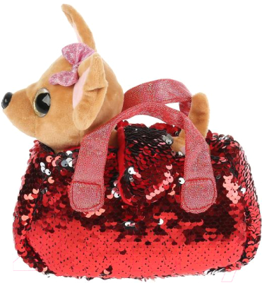 Мягкая игрушка Мой питомец Собачка в красной сумочке из пайеток / CT-AD191170-RED