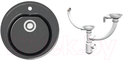 

Мойка кухонная Elmar, M-01 + cифон Grand 3-1/2 двойной с круглым переливом