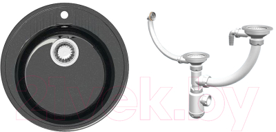 

Мойка кухонная Elmar, M-02 + cифон Grand 3-1/2 двойной с круглым переливом