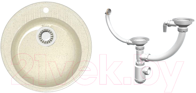 

Мойка кухонная Elmar, M-02 + cифон Grand 3-1/2 двойной с круглым переливом