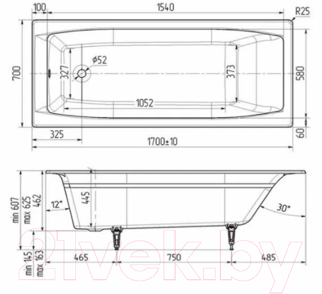 Ванна чугунная Wotte Forma 170x70 / БП-э00д1468