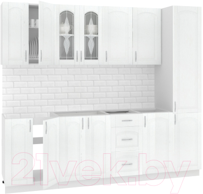 Кухонный гарнитур Кортекс-мебель Корнелия Ретро 2.4м без столешницы (ясень белый)