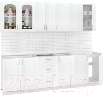 Кухонный гарнитур Кортекс-мебель Корнелия Ретро 2.5 без столешницы (ясень белый)